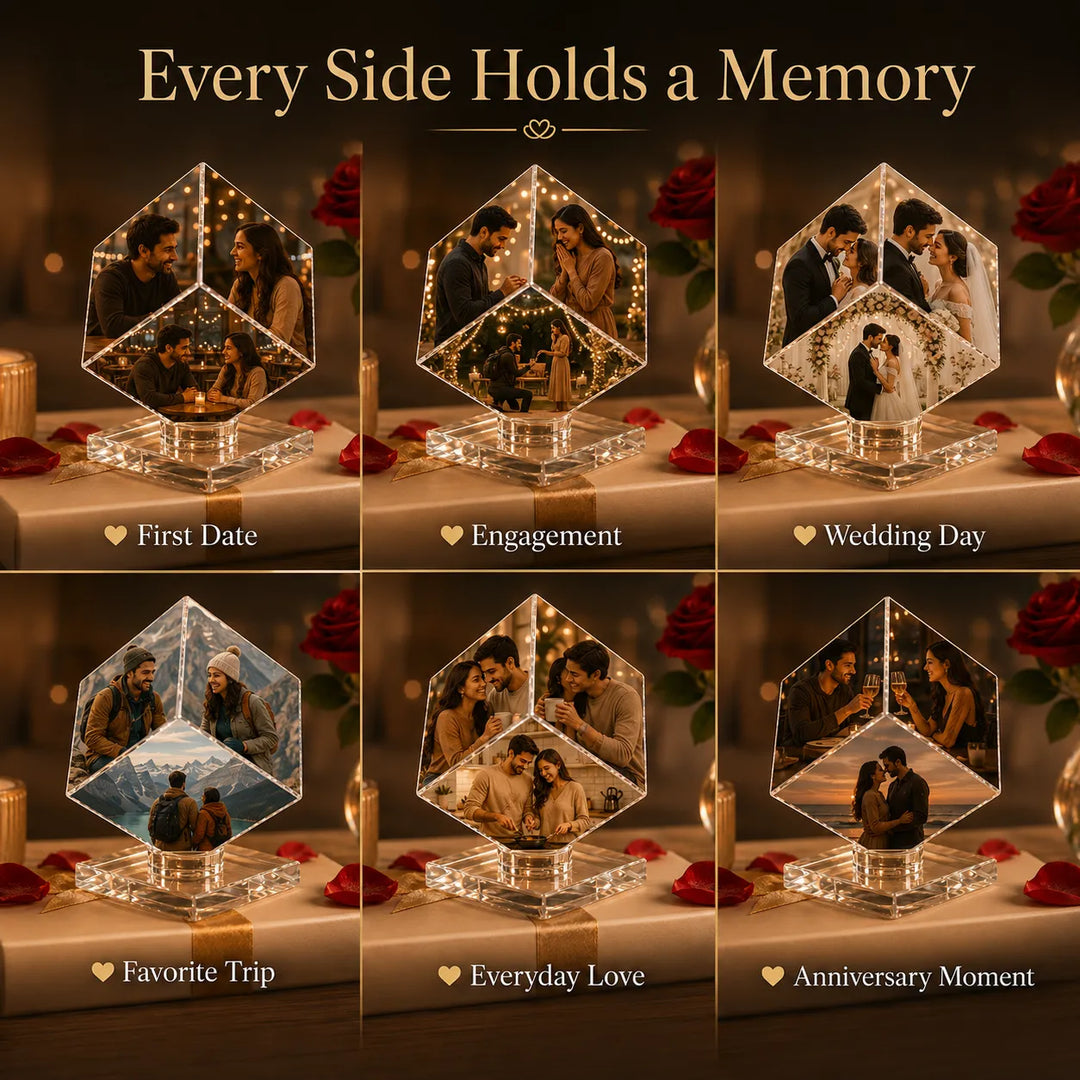 Custom 3-Photo Crystal Diamond Keepsake – Personalized Romantic Photo Display Gift for Couples