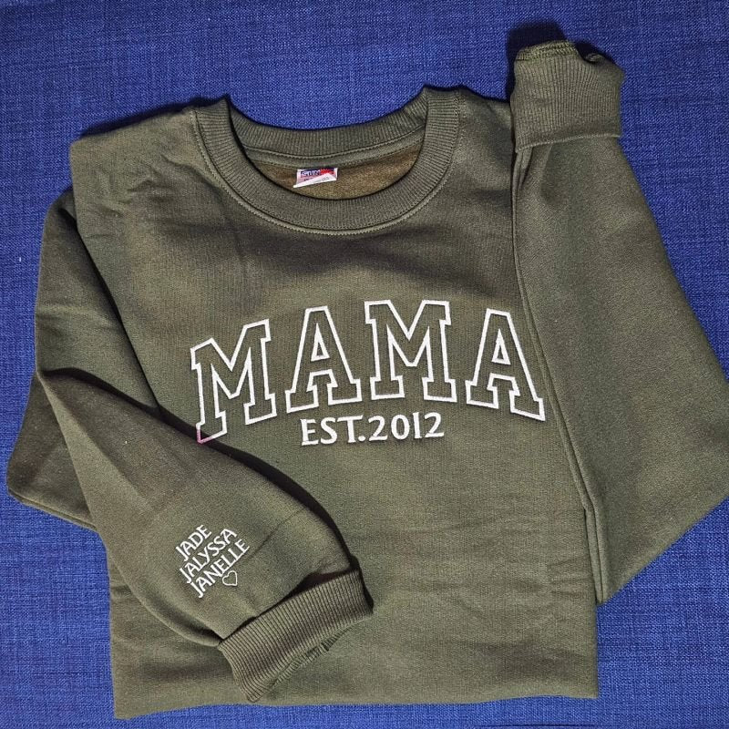 Custom Mama Embroidered Sweatshirt With Kids Names Sleeve