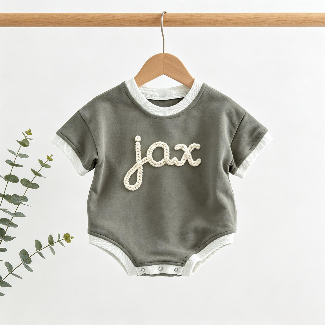 Personalized Hand-Embroidered Baby Romper – Baby-Safe Cotton Outfit