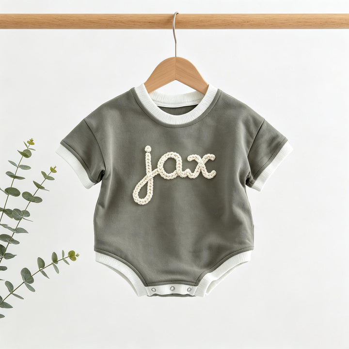 Personalized Hand-Embroidered Baby Romper – Baby-Safe Cotton Outfit