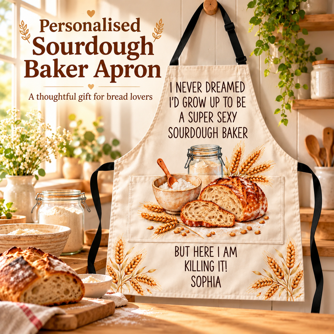 🍞 Personalised Sourdough Baker Apron with Pocket – Custom Name Funny Baking Gift