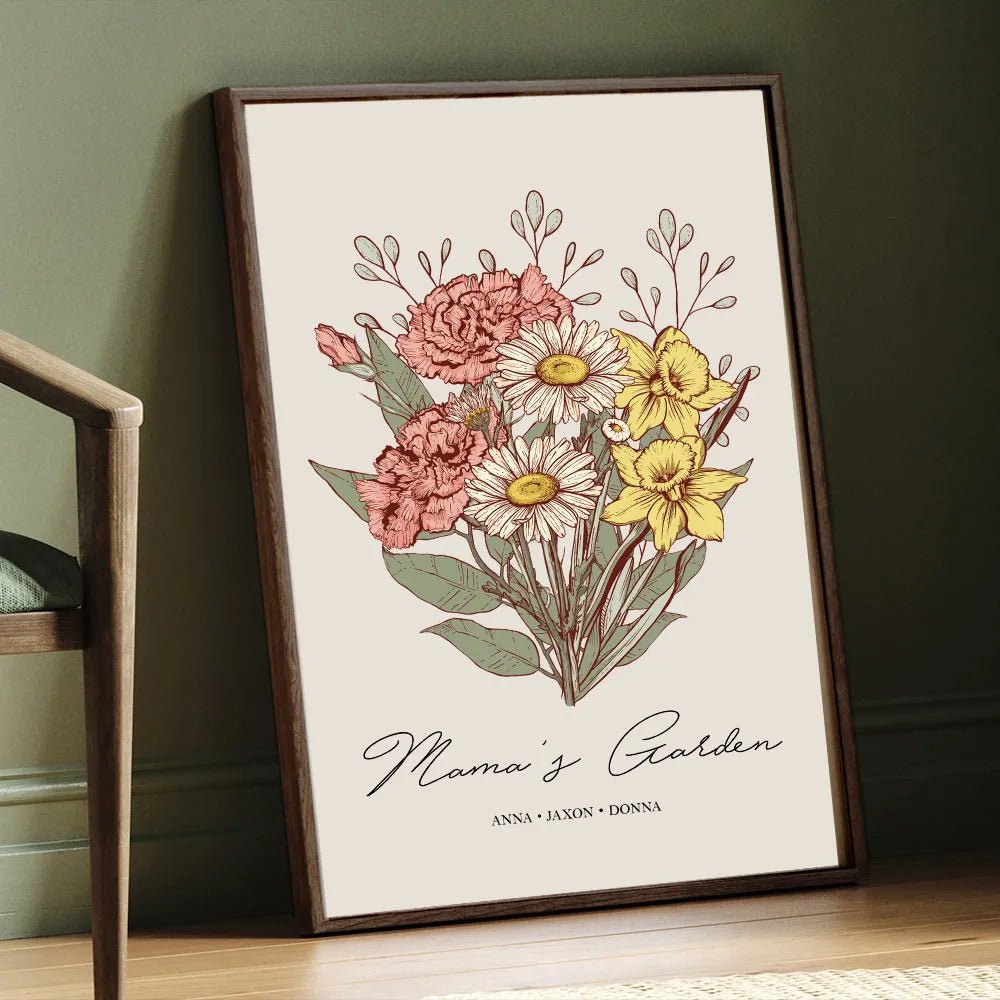 Birth Flower Family Bouquet Custom Names Frame Pro - Canvasgiftco
