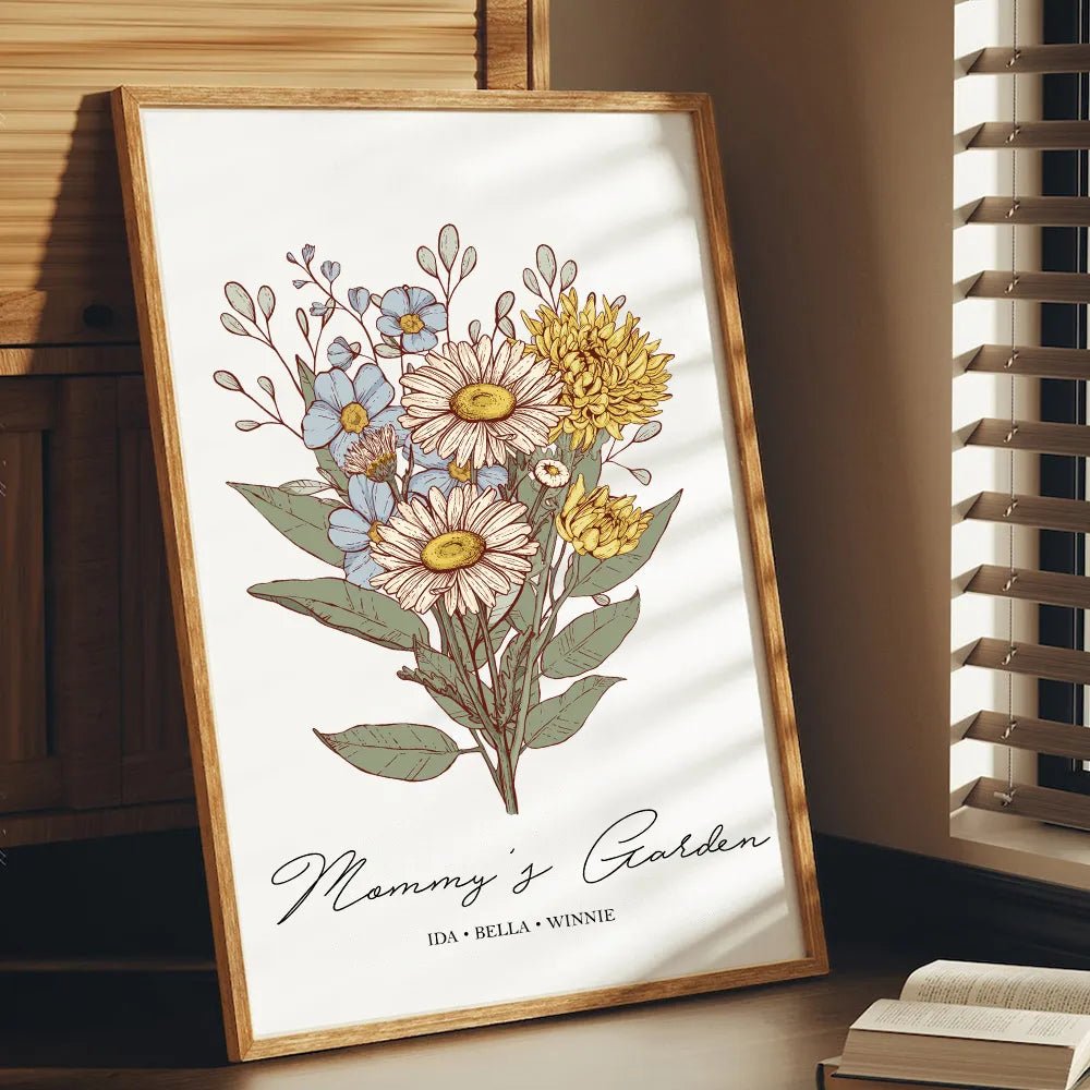 Birth Flower Family Bouquet Custom Names Frame Pro - Canvasgiftco