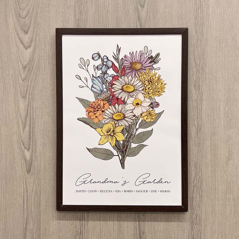 Birth Flower Family Bouquet Custom Names Frame Pro - Canvasgiftco