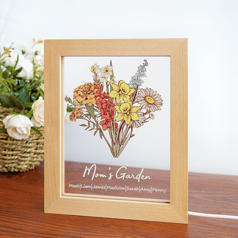 Birth Flower Family Bouquet Personalized Names Light - Canvasgiftco