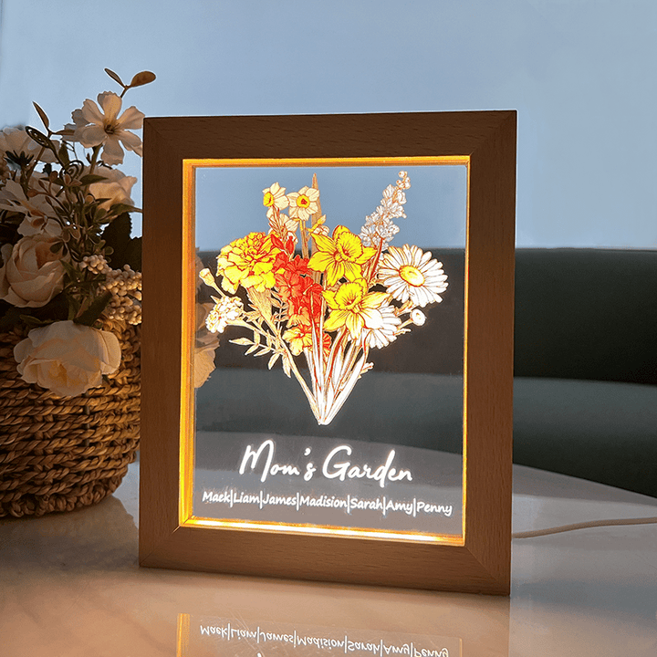 Birth Flower Family Bouquet Personalized Names Light - Canvasgiftco