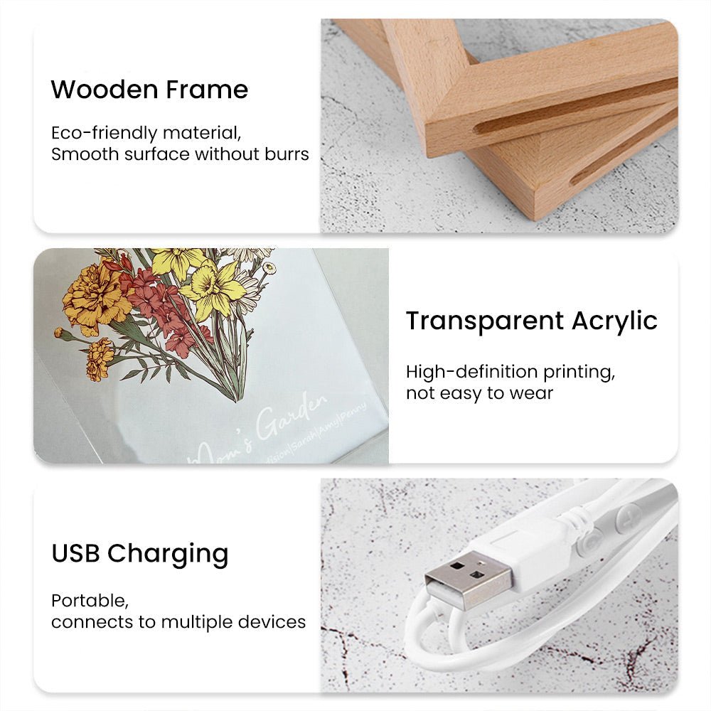 Birth Flower Family Bouquet Personalized Names Light - Canvasgiftco