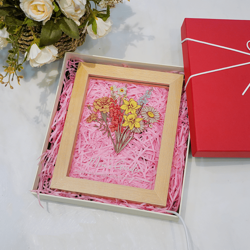 Birth Flower Family Bouquet Personalized Names Light - Canvasgiftco