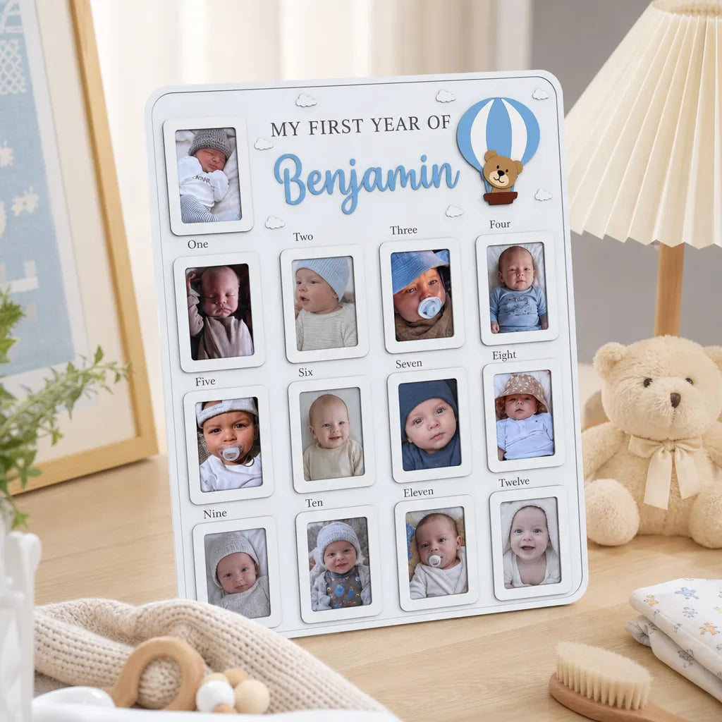 Hot Air Balloon Bear – Personalized Baby’s First Year Photo Frame