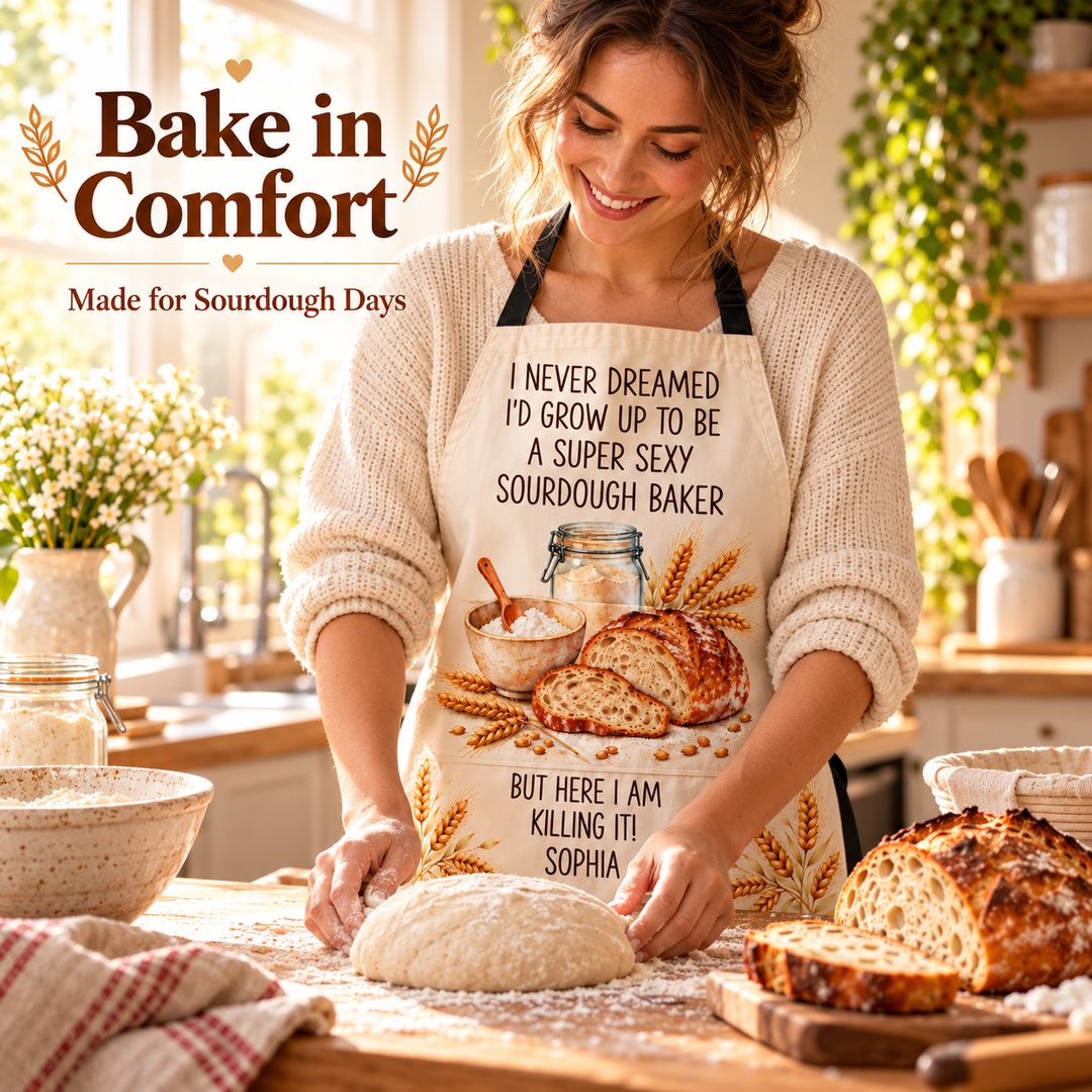 🍞 Personalised Sourdough Baker Apron with Pocket – Custom Name Funny Baking Gift