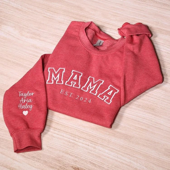 Custom Mama Embroidered Sweatshirt With Kids Names Sleeve