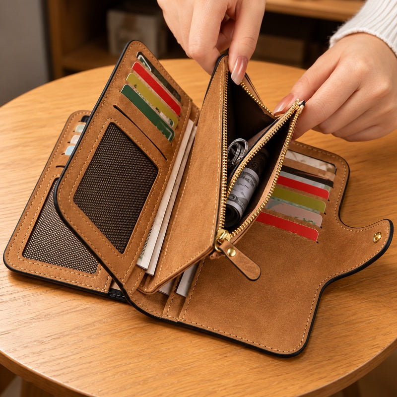 Brown personalized garden wallet - Interior In Use