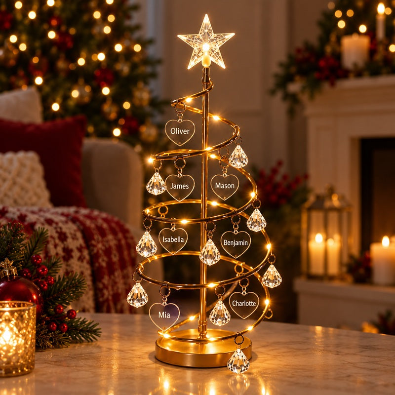 Personalized family name illuminated Christmas tree — family name combination
