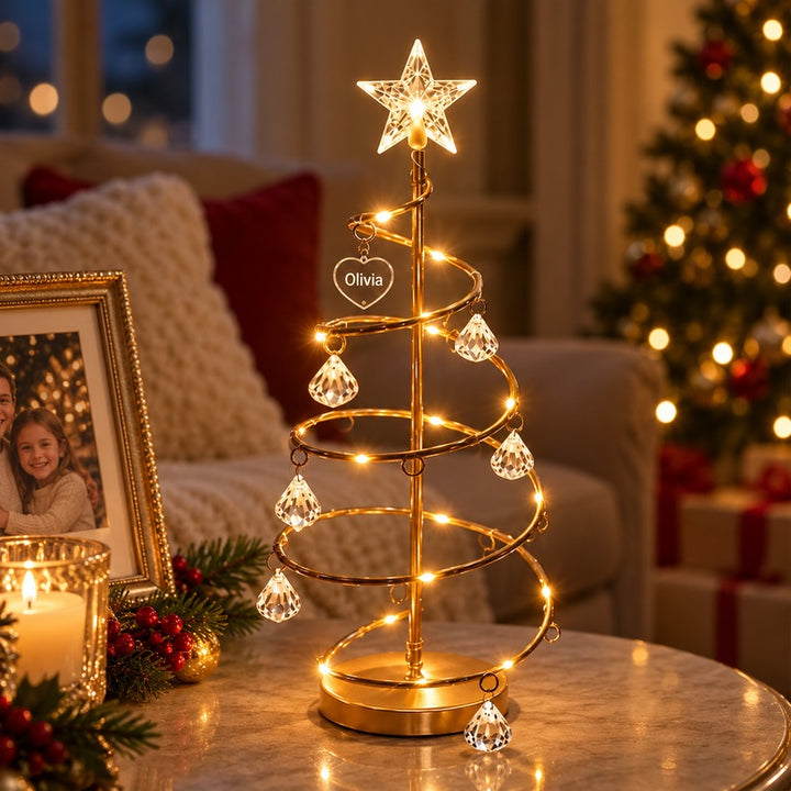 Personalized family name illuminated Christmas tree — single-name personalized tree