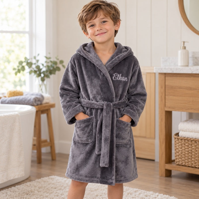 Personalized kids hooded flannel bathrobe — product image 2