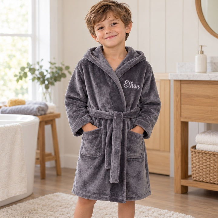 Personalized kids hooded flannel bathrobe — product image 2