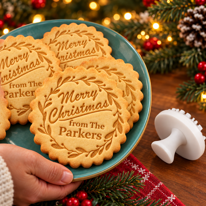 Sharing Christmas cookies personalised with a family name