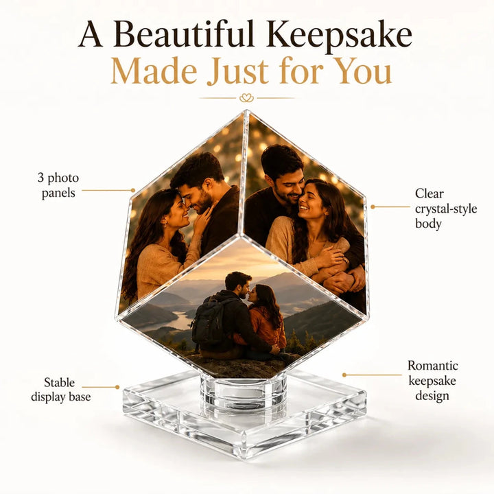 Custom 3-Photo Crystal Diamond Keepsake – Personalized Romantic Photo Display Gift for Couples - Canvasgiftco