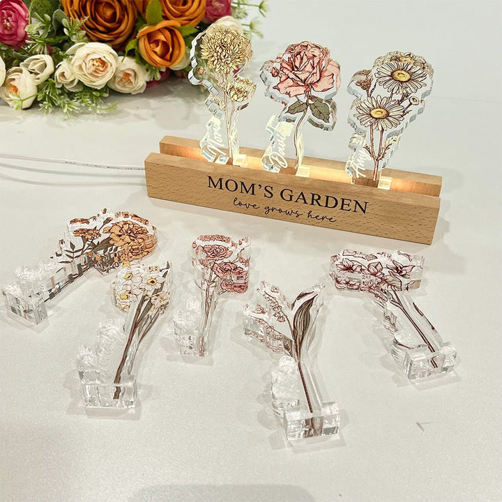 Custom Birth Flower 3D Crystal Acrylic LED Light With Children's Names - Canvasgiftco