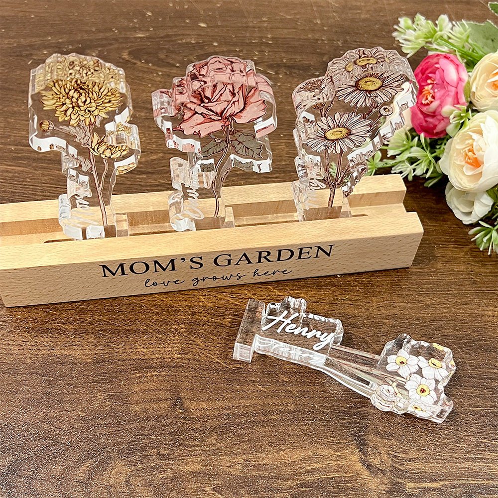 Custom Birth Flower 3D Crystal Acrylic LED Light With Children's Names - Canvasgiftco