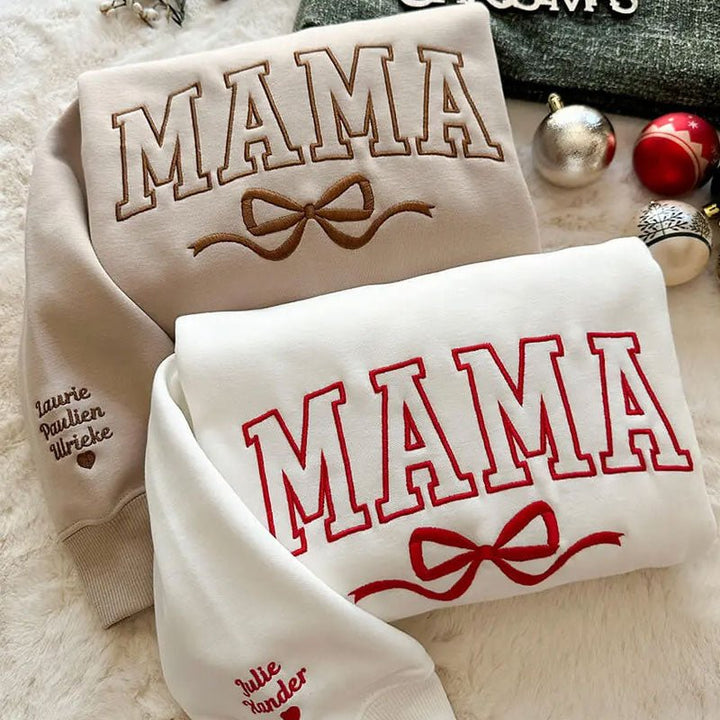 Custom Bow College Mama Embroidered Sweatshirt - Canvasgiftco