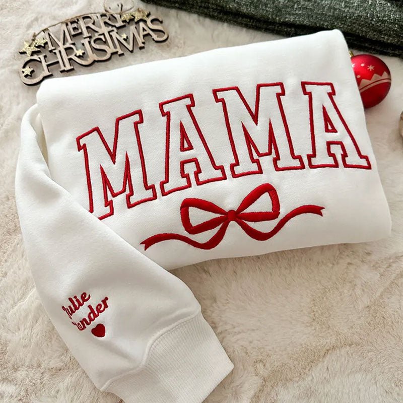 Custom Bow College Mama Embroidered Sweatshirt - Canvasgiftco