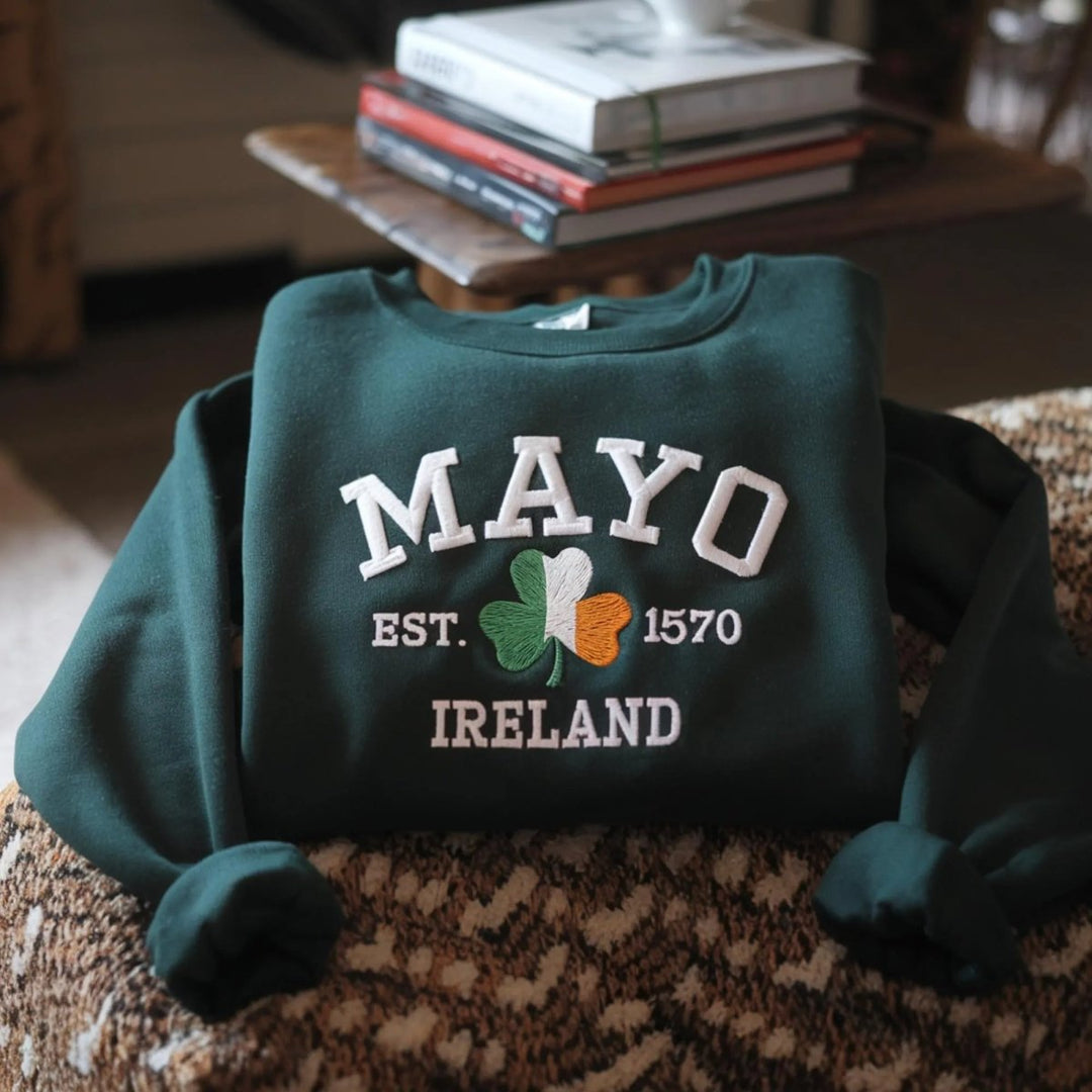 Custom City/County St Patrick's Day Embroidered Four Leaf Clover Sweatshirt - Canvasgiftco