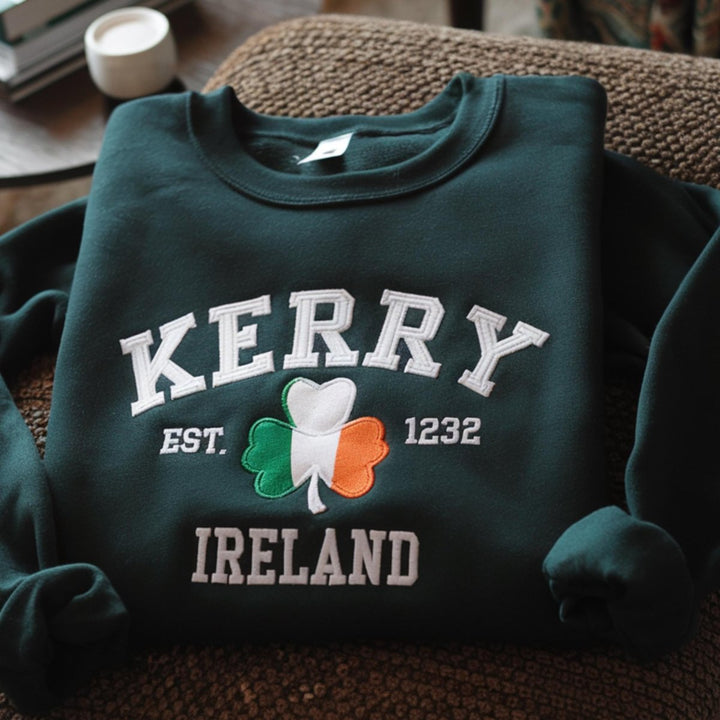 Custom City/County St Patrick's Day Embroidered Four Leaf Clover Sweatshirt - Canvasgiftco