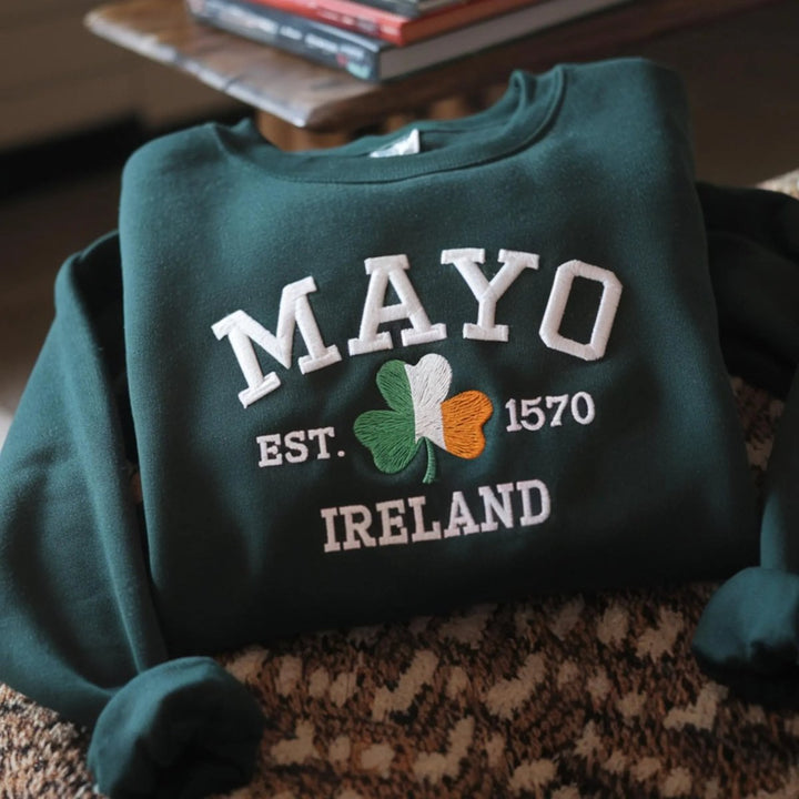 Custom City/County St Patrick's Day Embroidered Four Leaf Clover Sweatshirt - Canvasgiftco