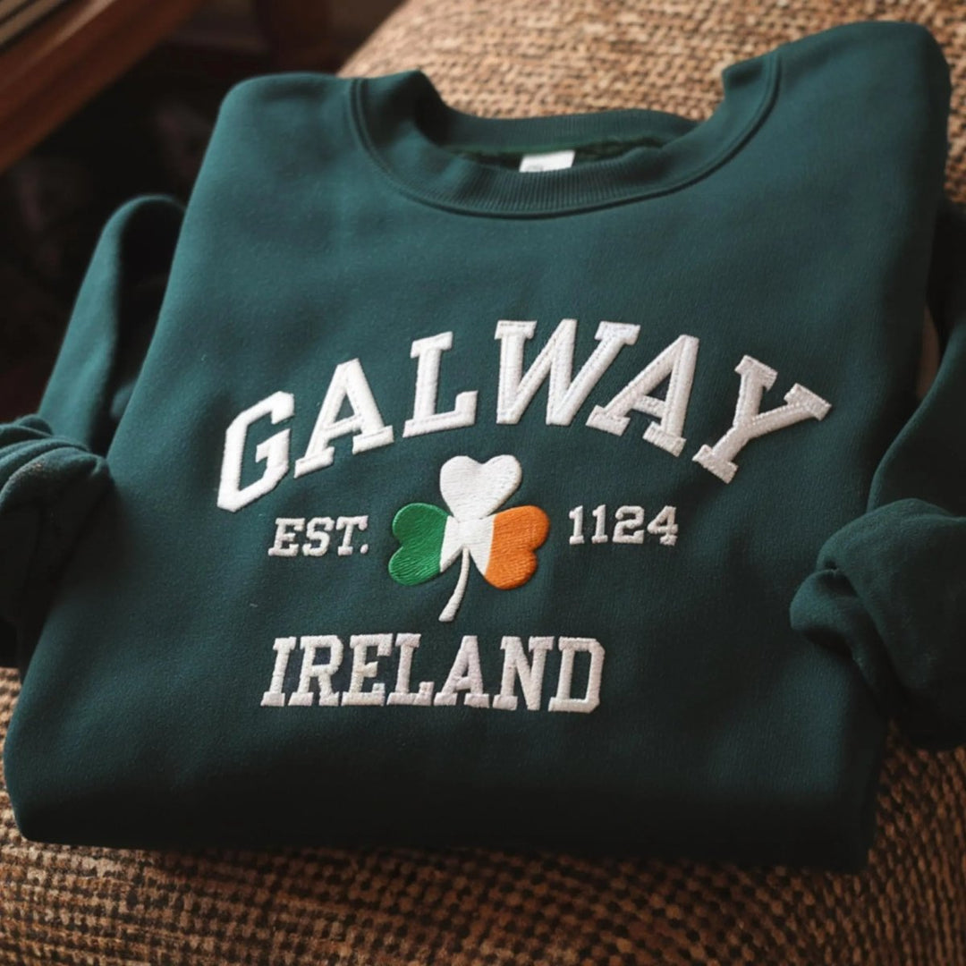 Custom City/County St Patrick's Day Embroidered Four Leaf Clover Sweatshirt - Canvasgiftco