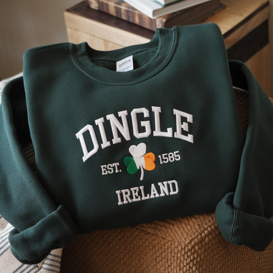 Custom City/County St Patrick's Day Embroidered Four Leaf Clover Sweatshirt - Canvasgiftco