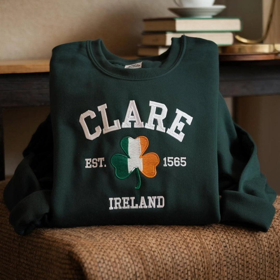 Custom City/County St Patrick's Day Embroidered Four Leaf Clover Sweatshirt - Canvasgiftco