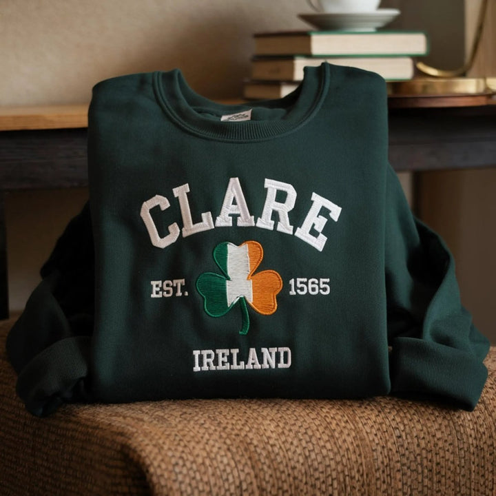 Custom City/County St Patrick's Day Embroidered Four Leaf Clover Sweatshirt - Canvasgiftco