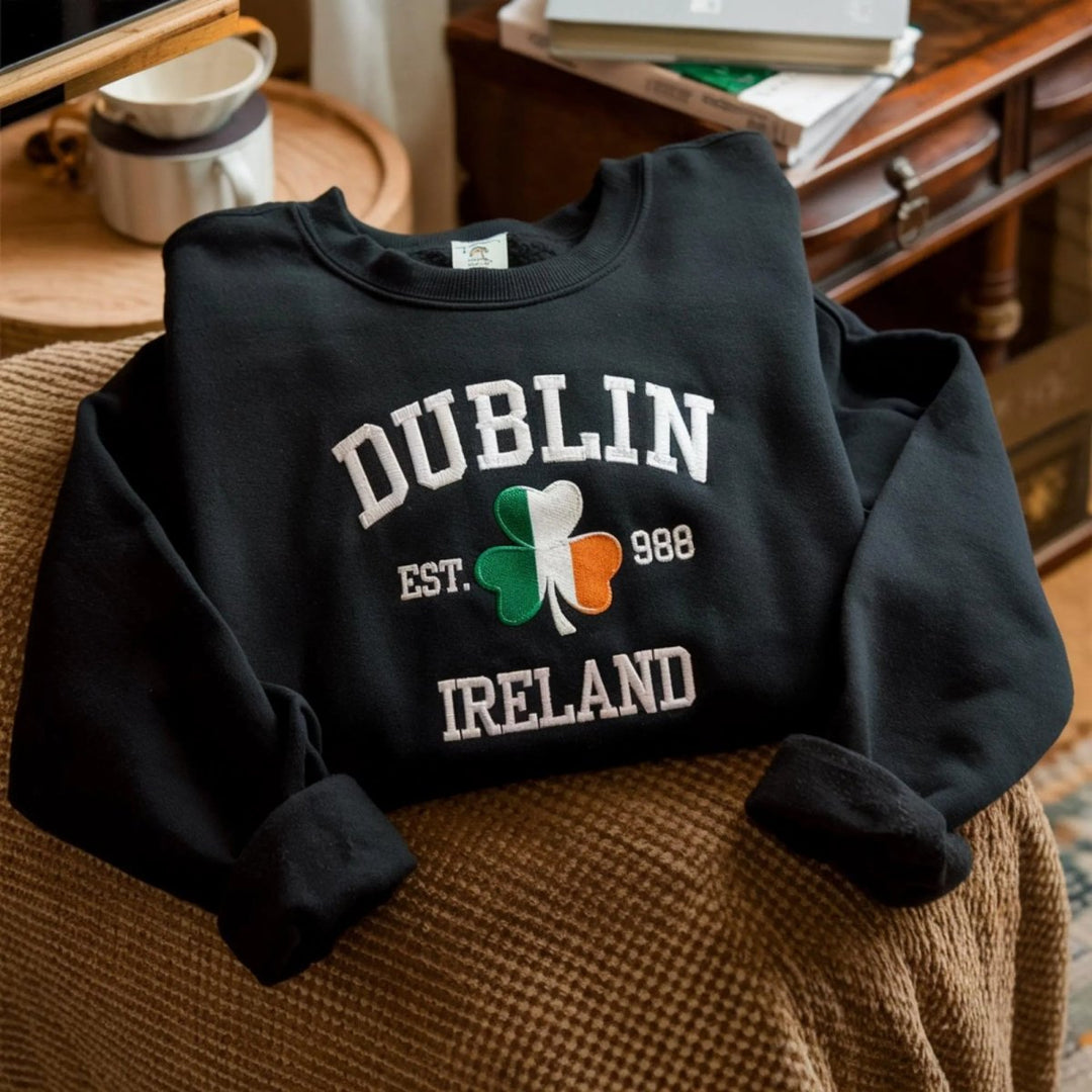 Custom City/County St Patrick's Day Embroidered Four Leaf Clover Sweatshirt - Canvasgiftco