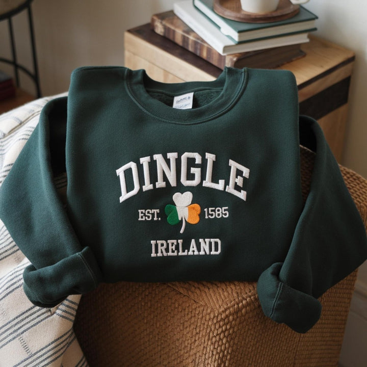 Custom City/County St Patrick's Day Embroidered Four Leaf Clover Sweatshirt - Canvasgiftco
