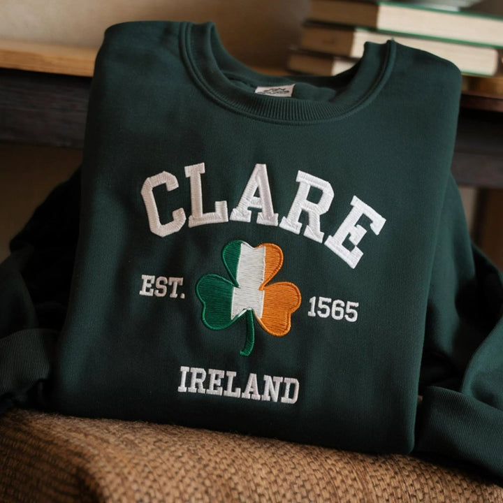 Custom City/County St Patrick's Day Embroidered Four Leaf Clover Sweatshirt - Canvasgiftco