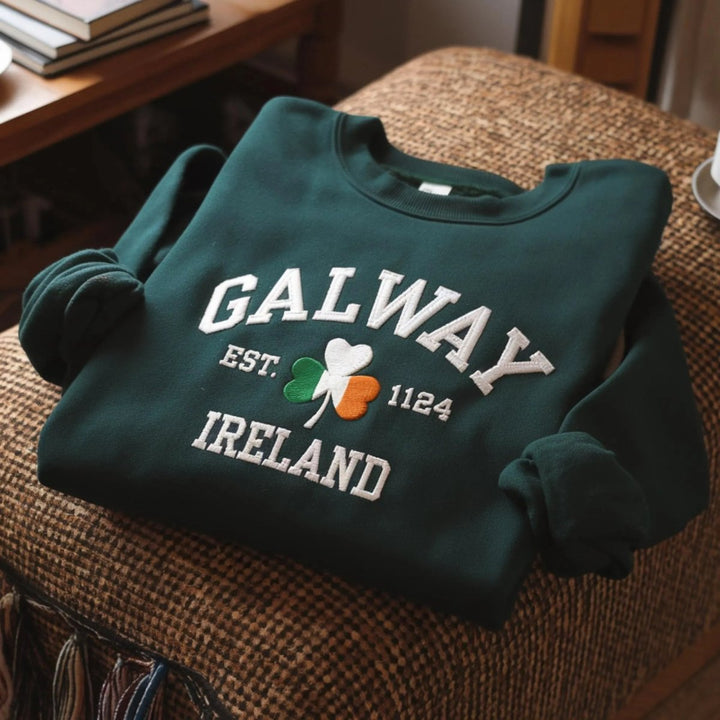 Custom City/County St Patrick's Day Embroidered Four Leaf Clover Sweatshirt - Canvasgiftco