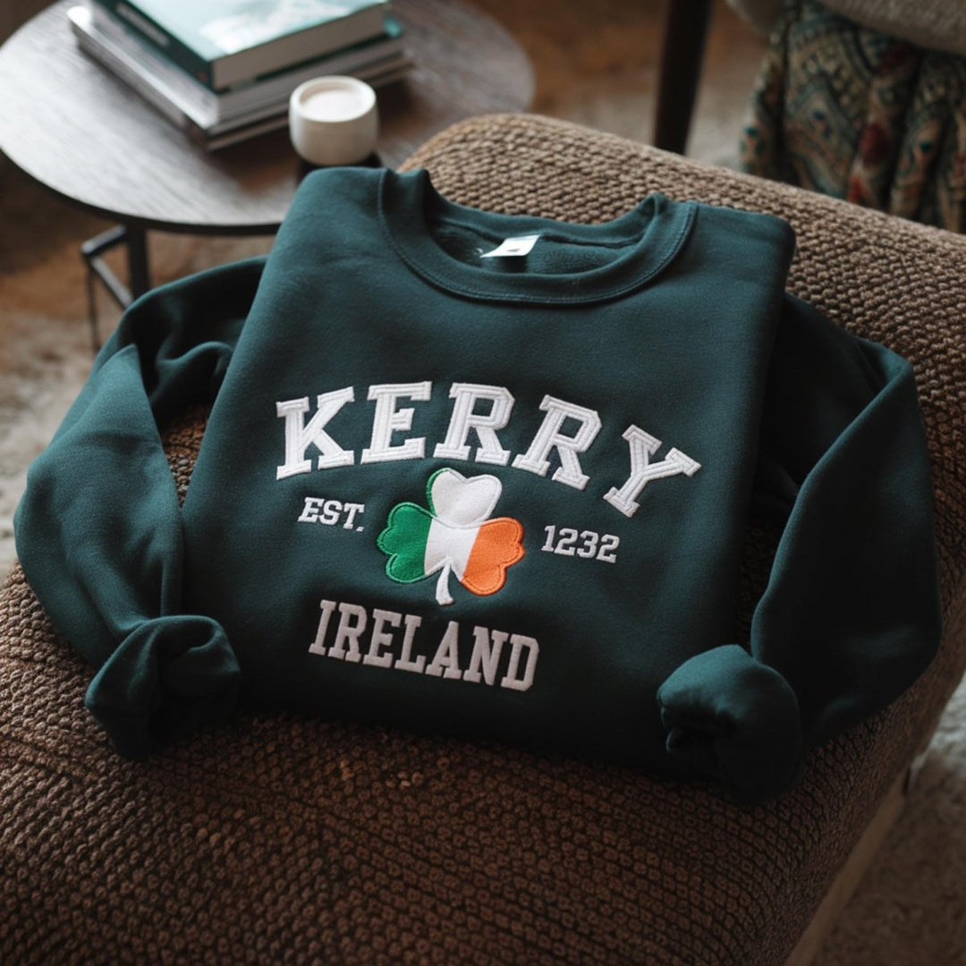 Custom City/County St Patrick's Day Embroidered Four Leaf Clover Sweatshirt - Canvasgiftco