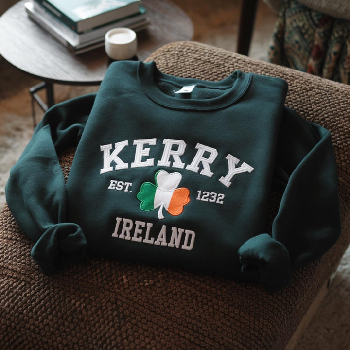 Custom City/County St Patrick's Day Embroidered Four Leaf Clover Sweatshirt - Canvasgiftco