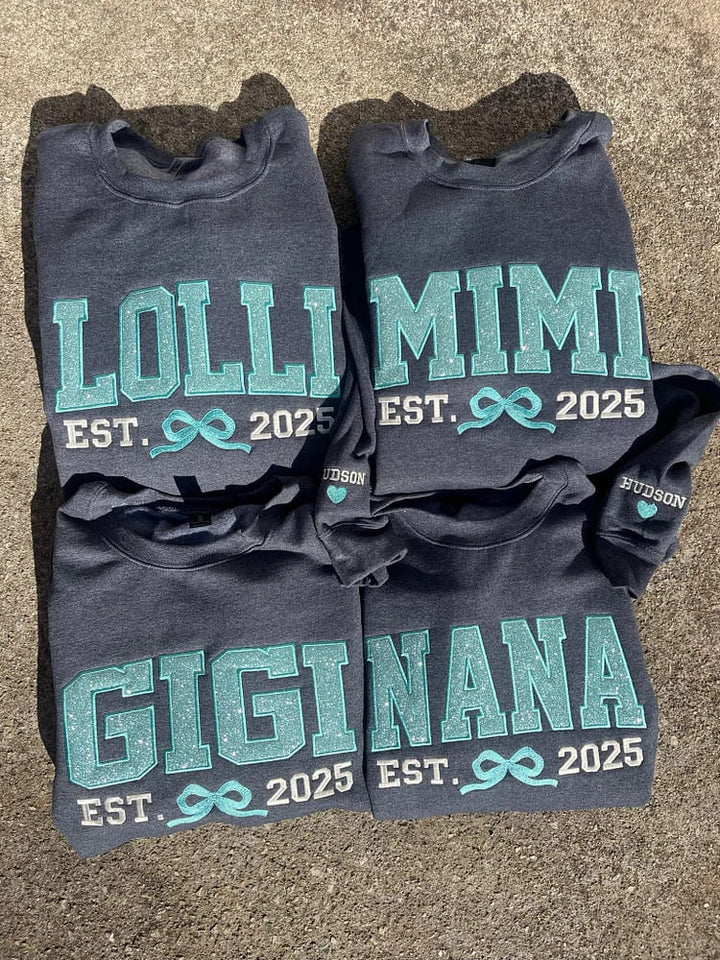 Custom Embroidered Glitter Vinyl Mom Bow Hoodie - Canvasgiftco