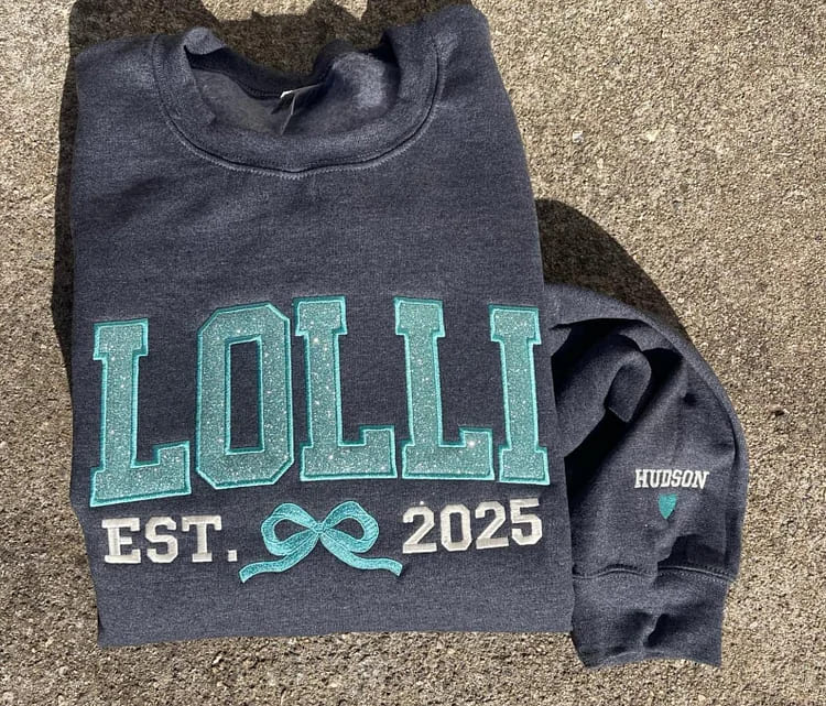 Custom Embroidered Glitter Vinyl Mom Bow Hoodie - Canvasgiftco