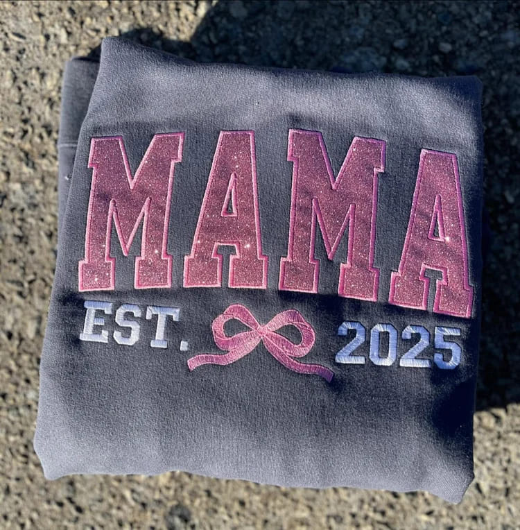 Custom Embroidered Glitter Vinyl Mom Bow Hoodie - Canvasgiftco