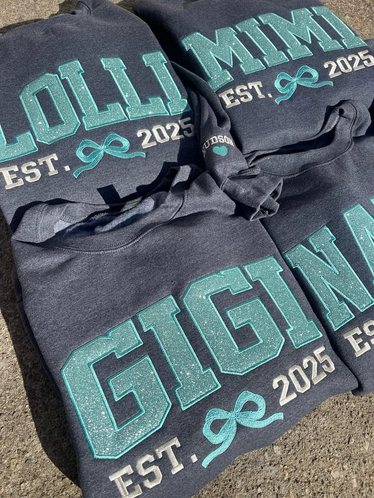 Custom Embroidered Glitter Vinyl Mom Bow Hoodie - Canvasgiftco