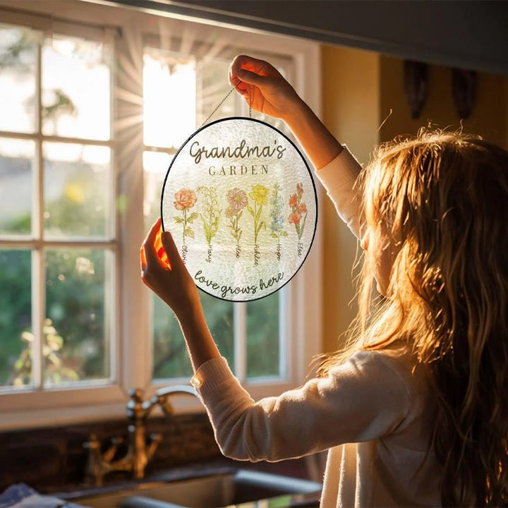 Custom Family Birth Flowers Glass Suncatcher - Canvasgiftco