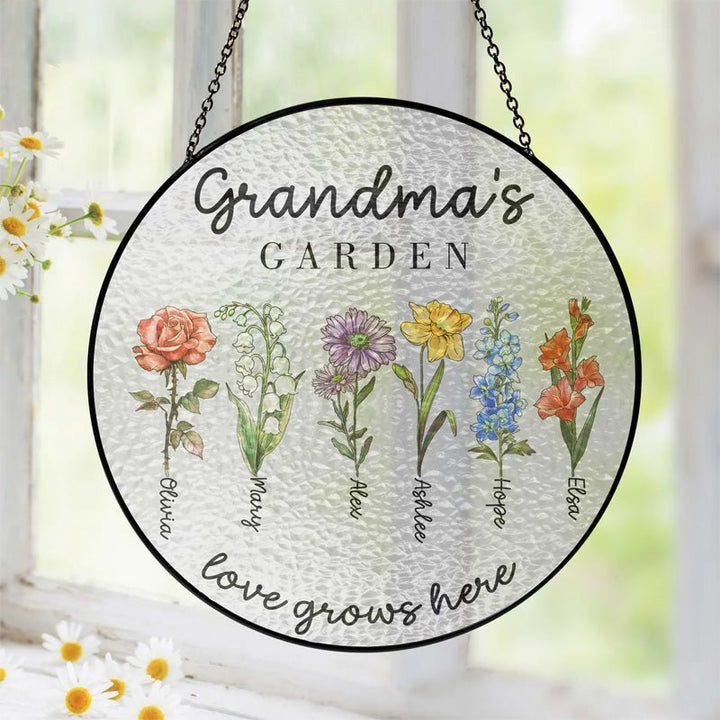 Custom Family Birth Flowers Glass Suncatcher - Canvasgiftco