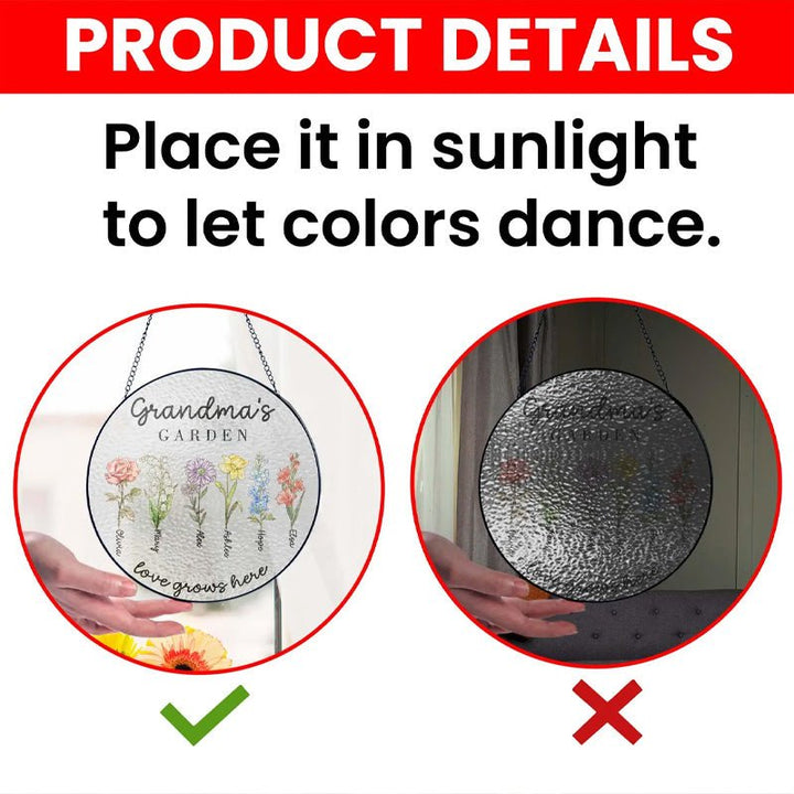 Custom Family Birth Flowers Glass Suncatcher - Canvasgiftco