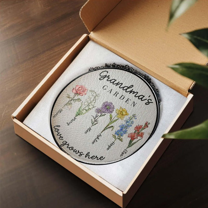 Custom Family Birth Flowers Glass Suncatcher - Canvasgiftco