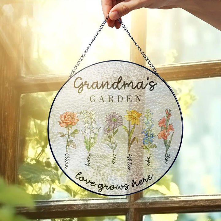 Custom Family Birth Flowers Glass Suncatcher - Canvasgiftco