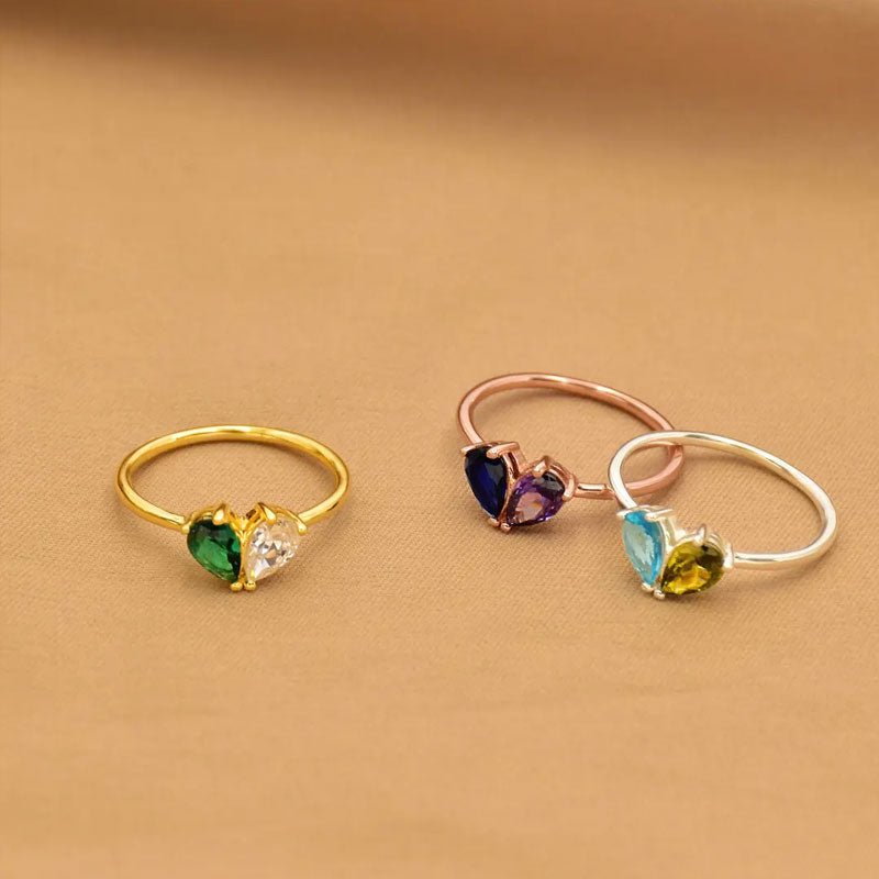 Custom Heart Birthstone Ring - Canvasgiftco
