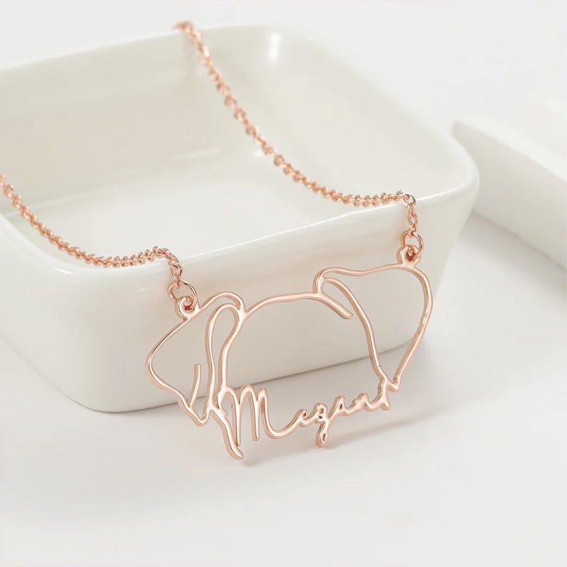 Custom Hollow Cat and Dog Ears Clavicle Necklace Pendant - Canvasgiftco